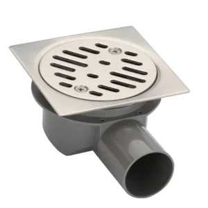 CPVC1010: pileta cuadrada de 10 × 10 cm con trampa de PVC y salida de 40 mm.