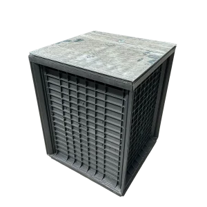 Cámara de paso modular Australmat para canalizaciones eléctricas y redes subterráneas. Disponible en Tipo B de 400 × 400 mm y Tipo C de 600 × 600 mm.